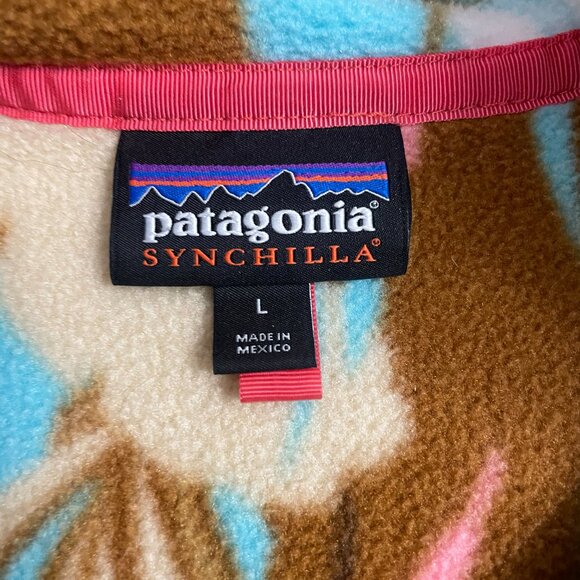 Patagonia Synchilla Snap T Womens Large Multicolor Feather Print Fleece Pullover - Picture 2 of 5